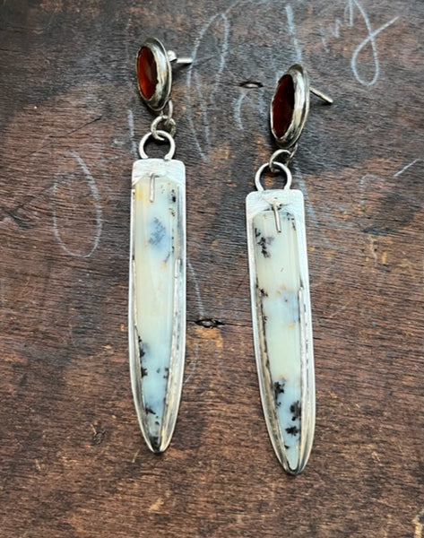 Garnet and Dendritic Opal Earrings