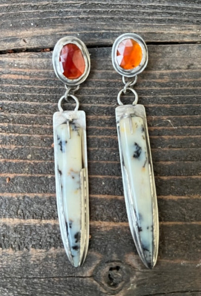 Garnet and Dendritic Opal Earrings