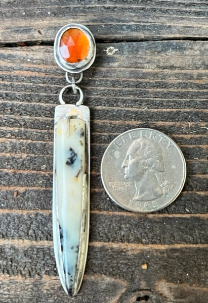 Garnet and Dendritic Opal Earrings