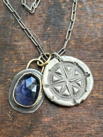 Compass and Iolite Charm Necklace