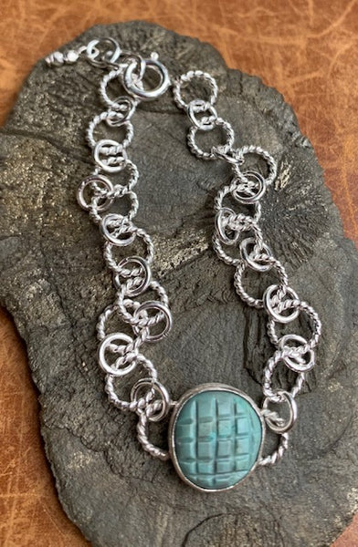 Carved Turquoise Chain Bracelet