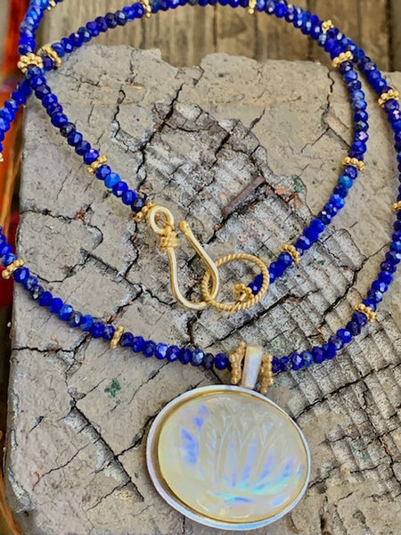 Carved Moonstone and Lapis Necklace