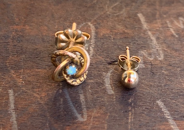 Antique Opal and Gold Ball Mismatched Earrings
