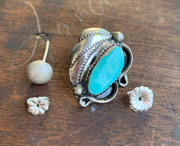 Vintage Turquoise and Silver Stud Conversion Earrings