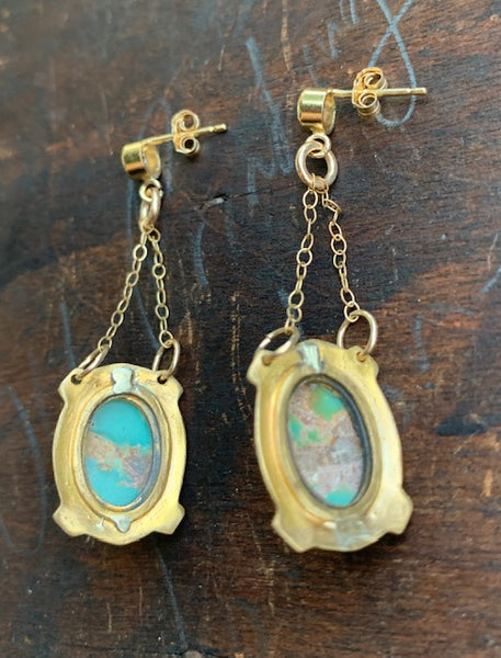 Antique Conversion Turquoise and CZ Earrings
