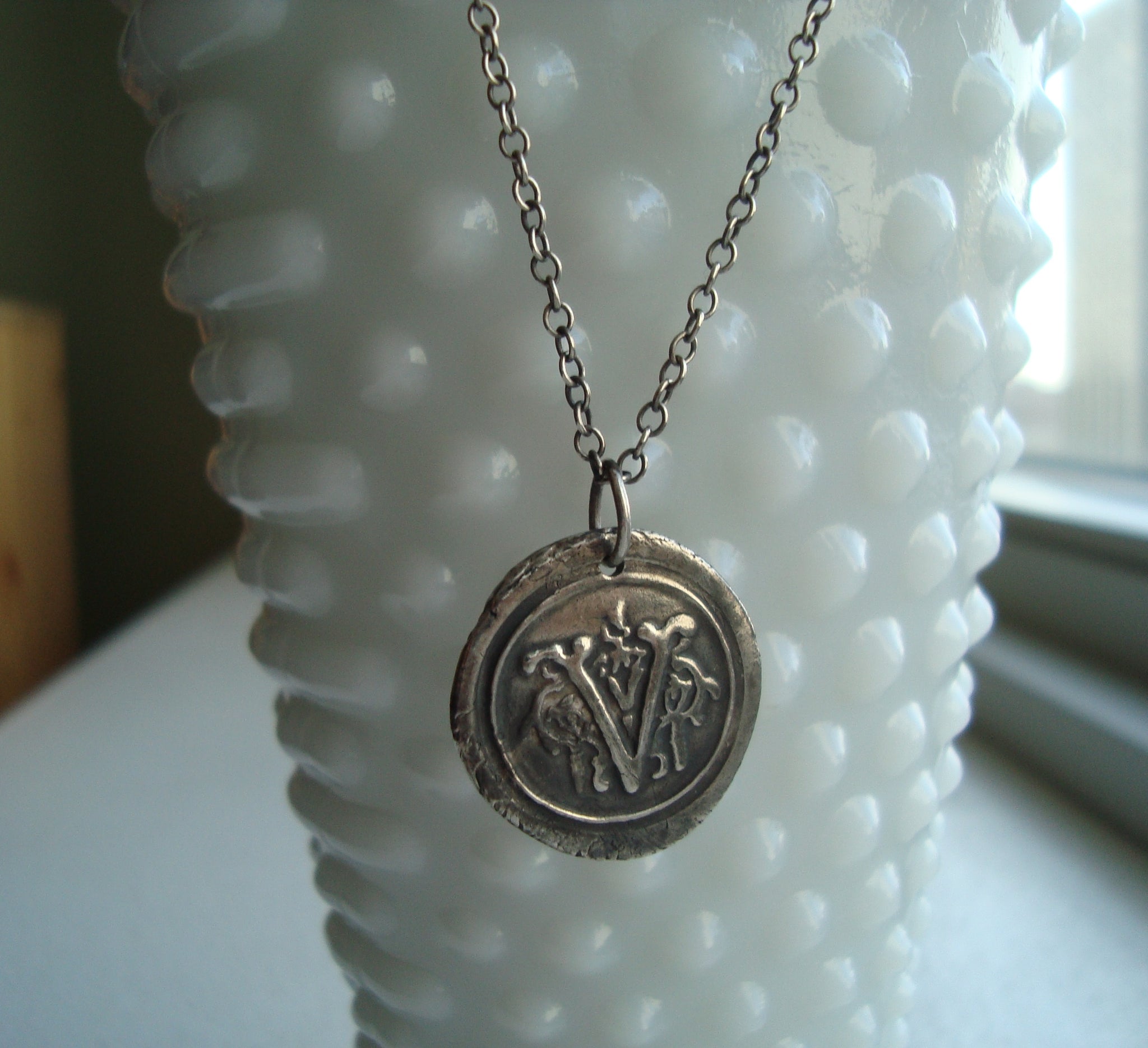 Initial 'V' Charm Necklace